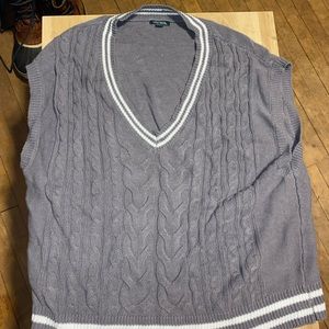 Grey Argyle Sweater Vest Cardigan V neck Mens Large